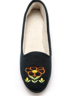 Ballerines brodées fleur largeur confort