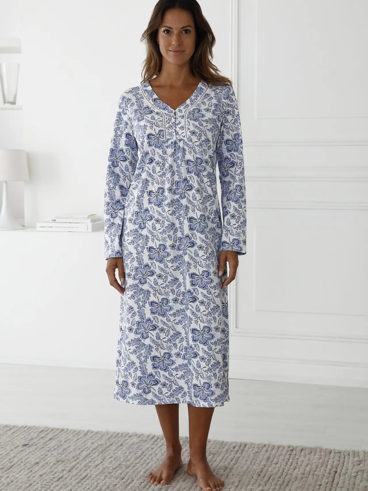 Chemise de nuit manches longues en coton