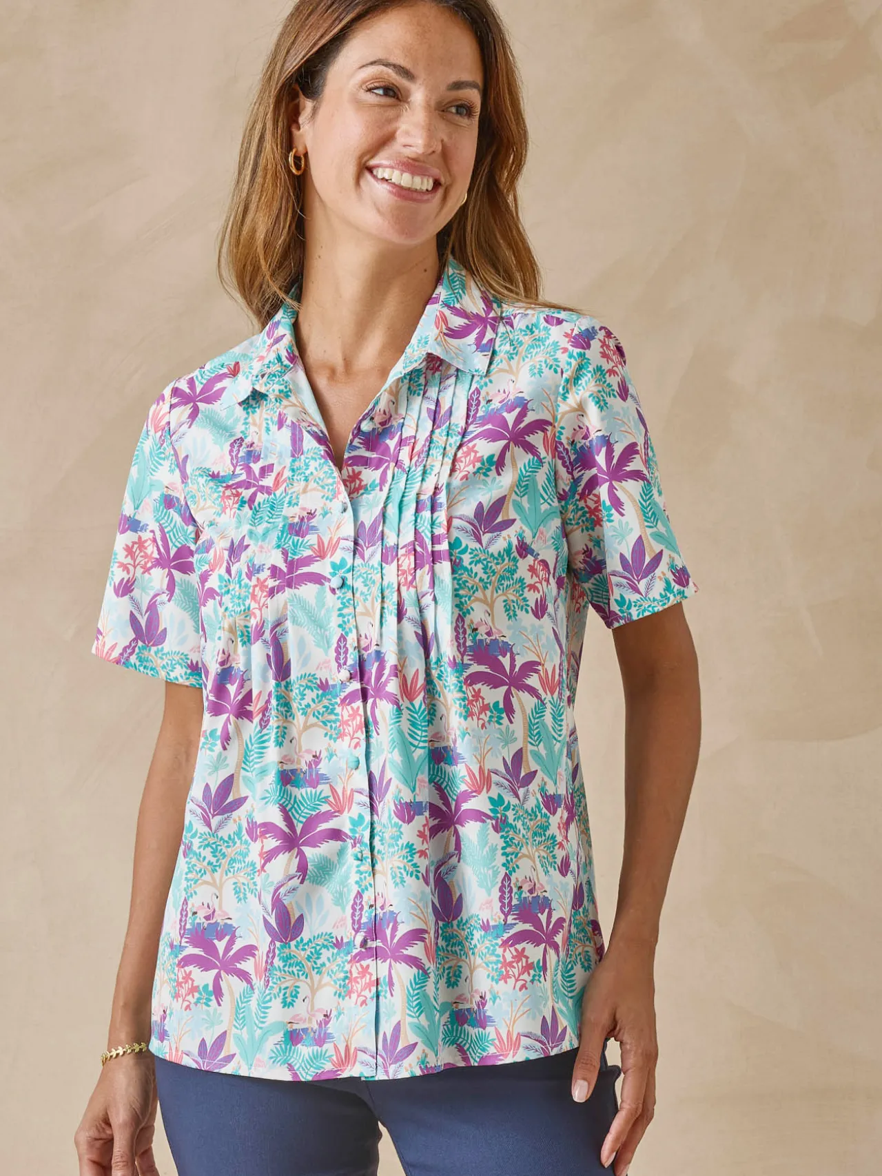 Chemisier effet plastron manches courtes