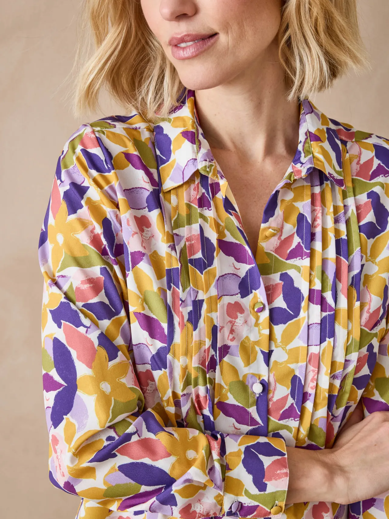 Chemisier effet plastron manches longues