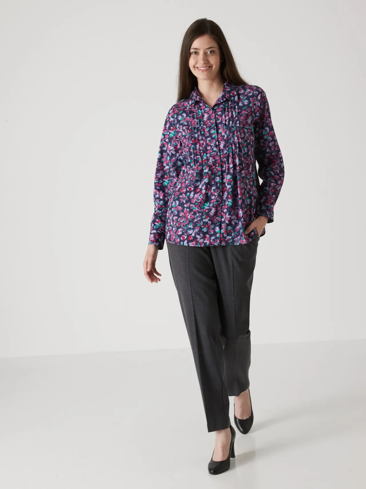 Chemisier effet plastron manches longues