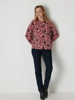 Chemisier en crêpe col montant volanté