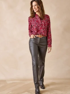 Chemisier en crêpe col montant volanté