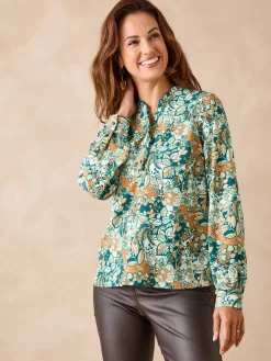 Chemisier en crêpe col montant volanté