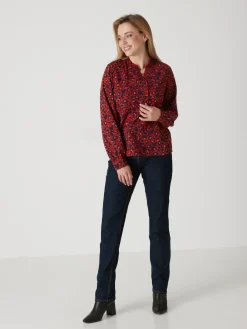 Chemisier en crêpe col montant volanté