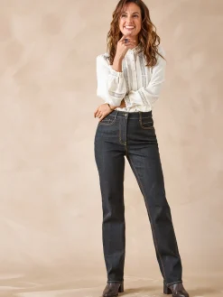 Jean droit taille haute stretch
