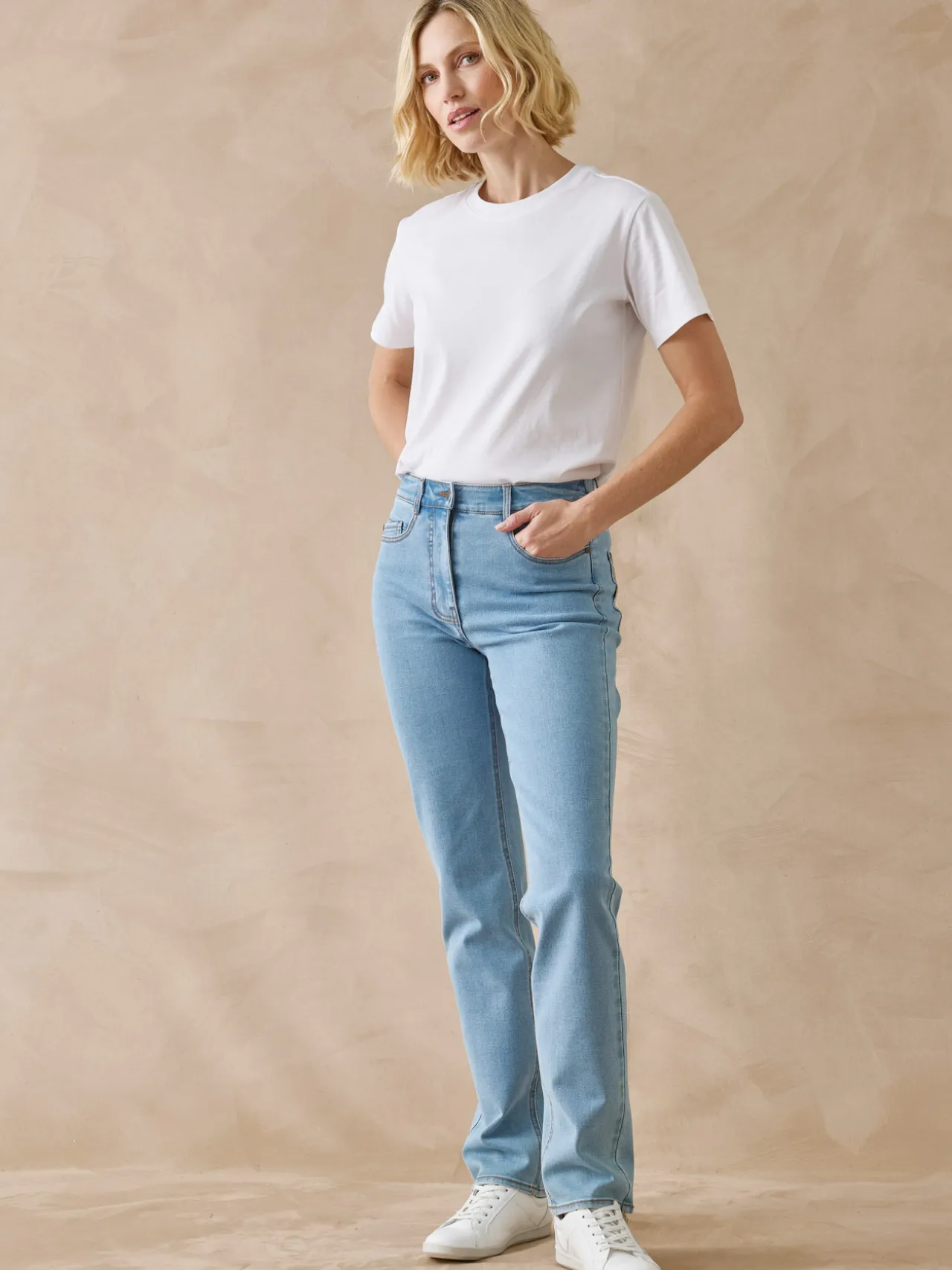 Jean droit taille haute stretch