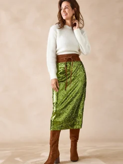 Jupe droite à sequins