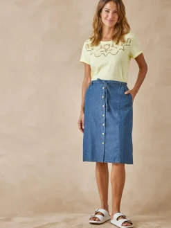 Jupe en chambray entièrement boutonnée