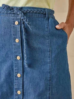 Jupe en chambray entièrement boutonnée