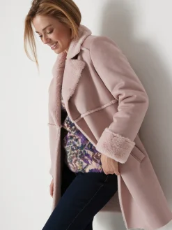 Manteau mi-long peau lainée