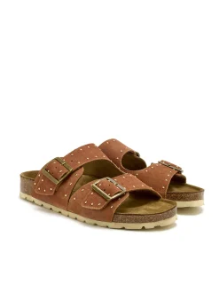 Mules cuir velours à boucles