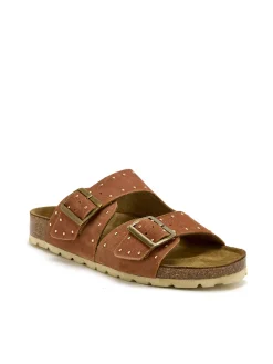 Mules cuir velours à boucles