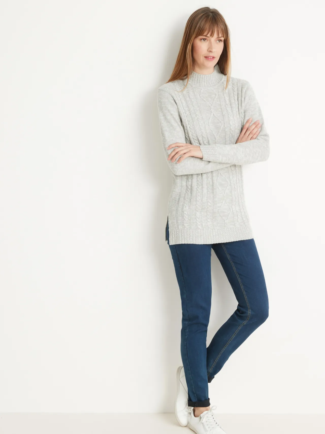 Pull col montant maille torsadée