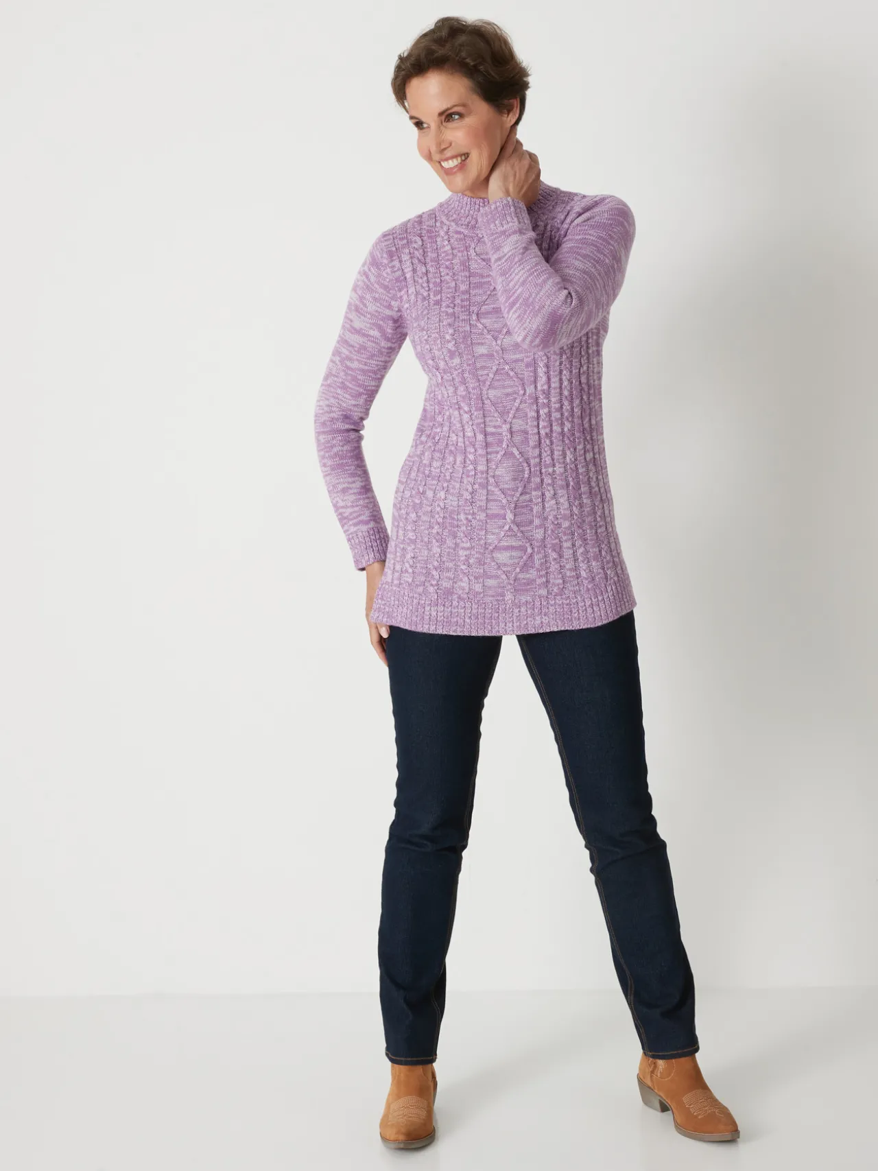 Pull col montant maille torsadée