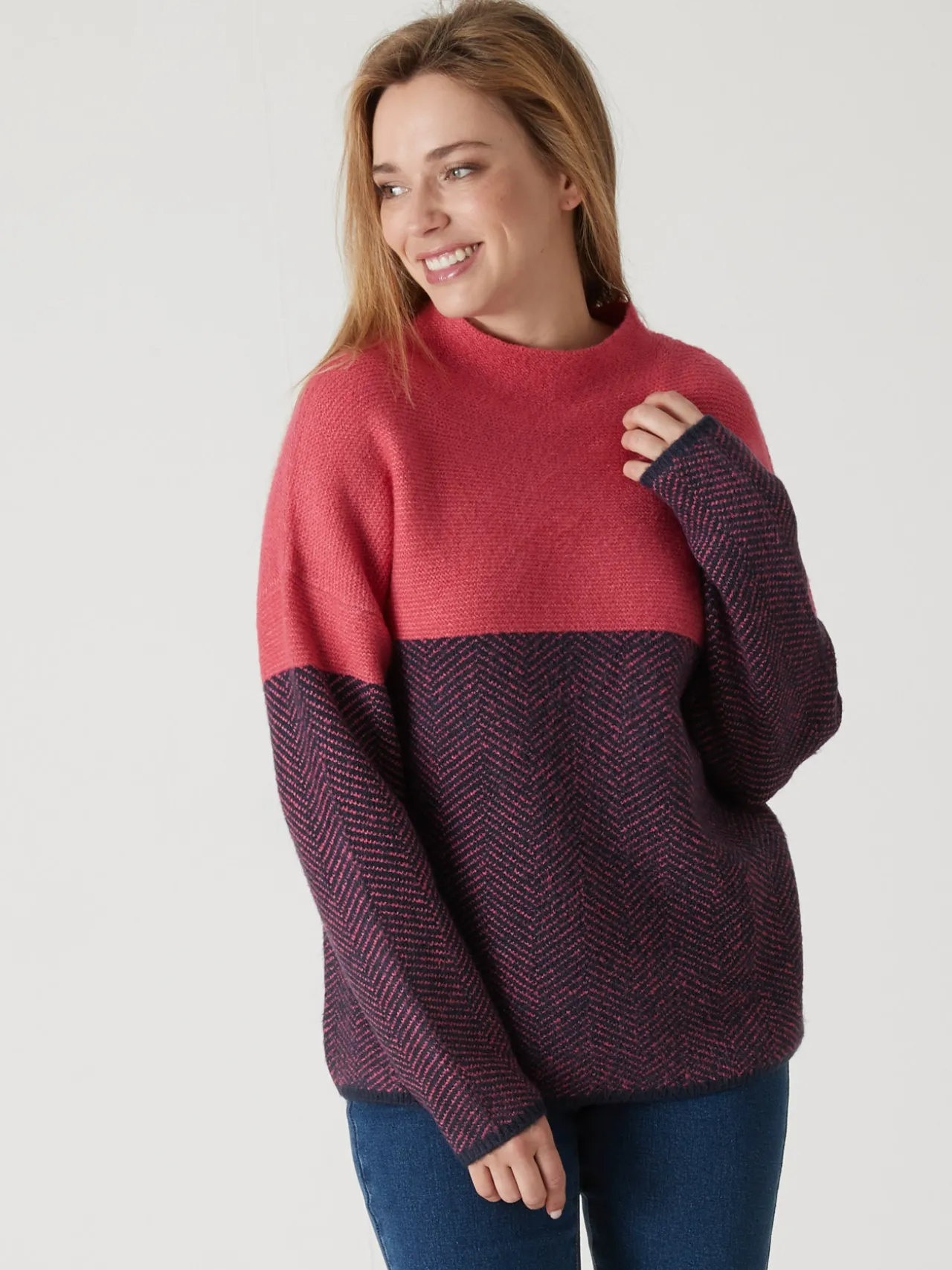 Pull jacquard col cheminée