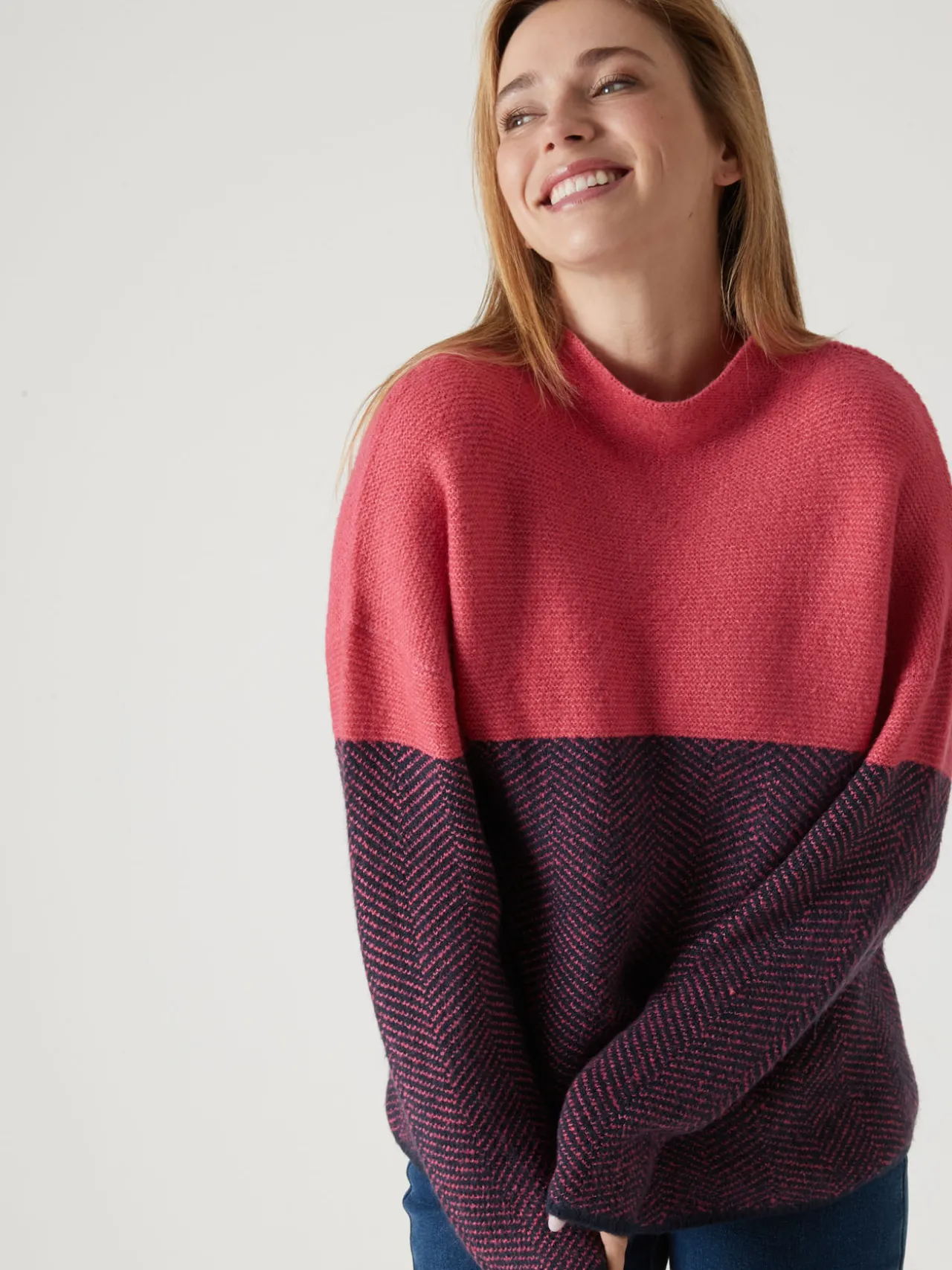 Pull jacquard col cheminée