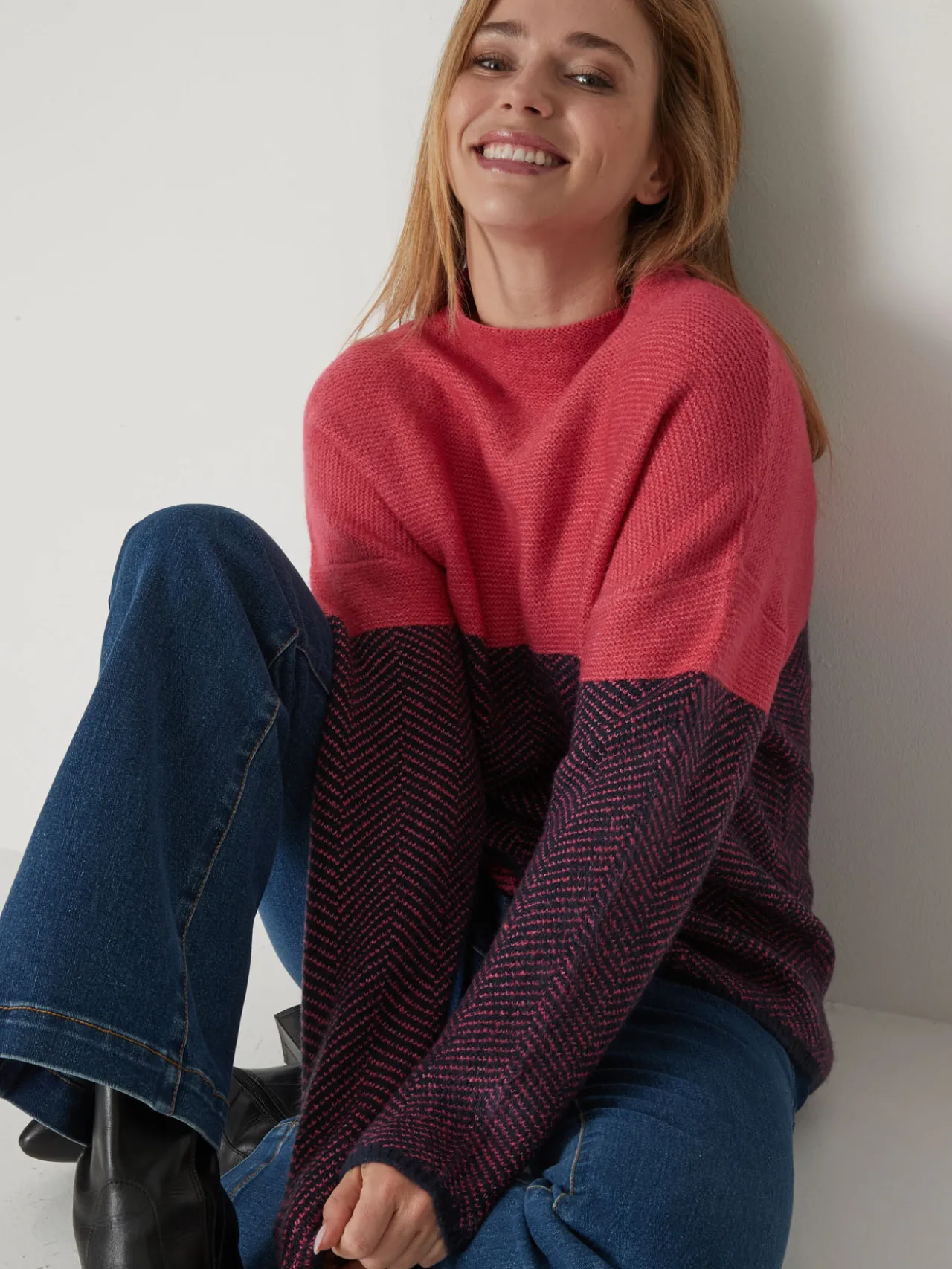 Pull jacquard col cheminée