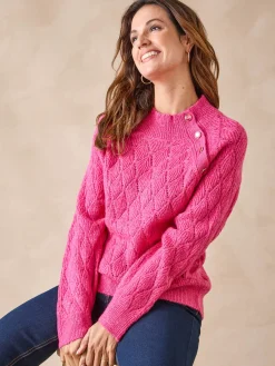 Pull maille fantaisie col montant