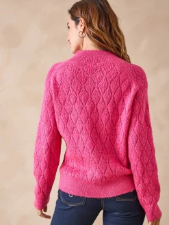 Pull maille fantaisie col montant