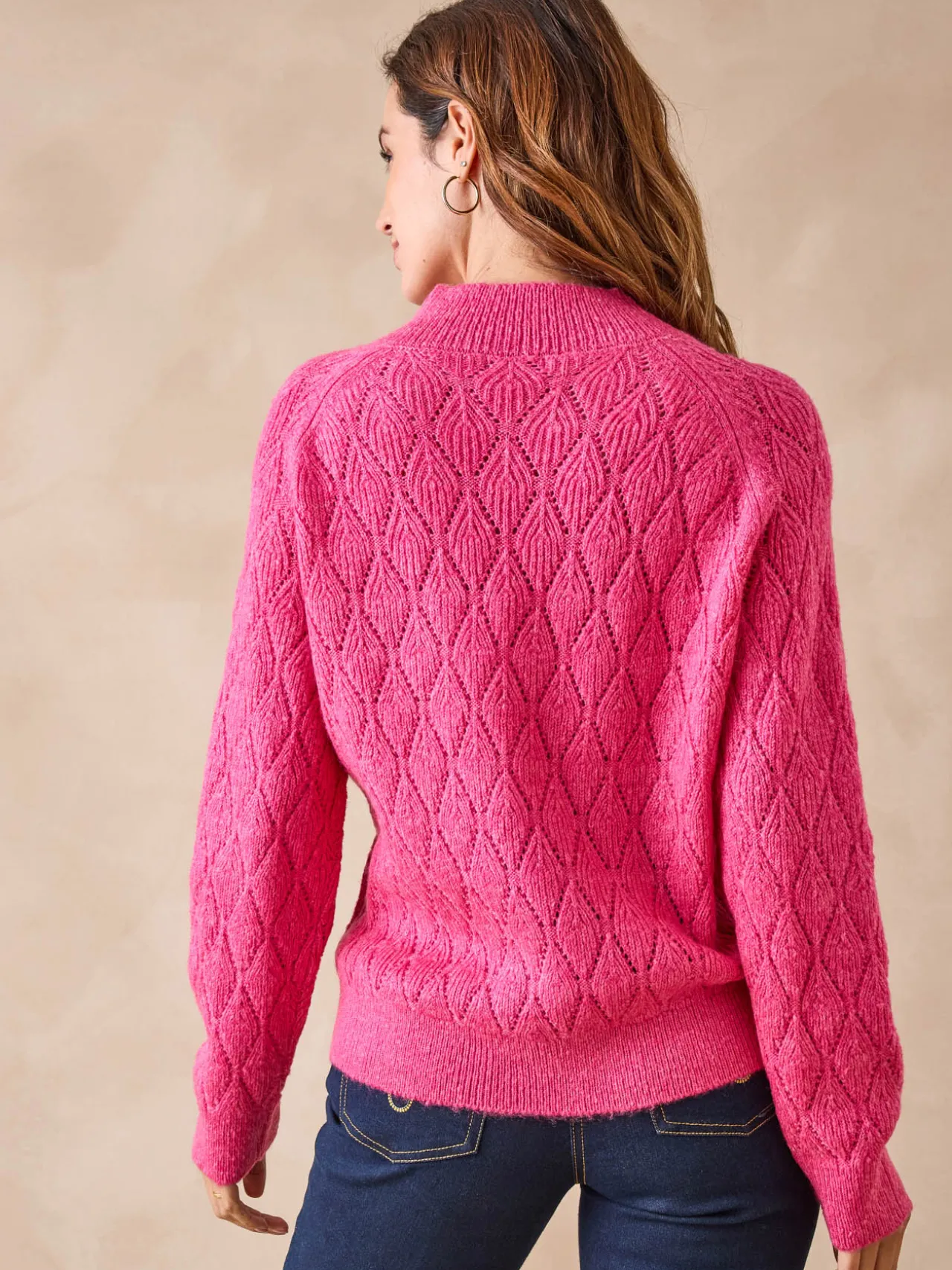 Pull maille fantaisie col montant