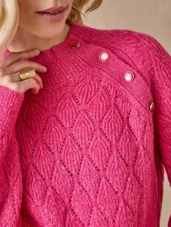 Pull maille fantaisie col montant