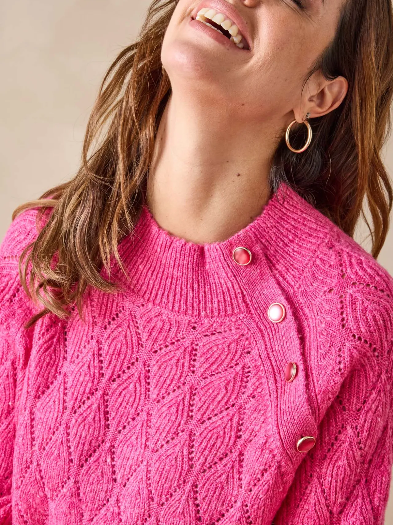 Pull maille fantaisie col montant