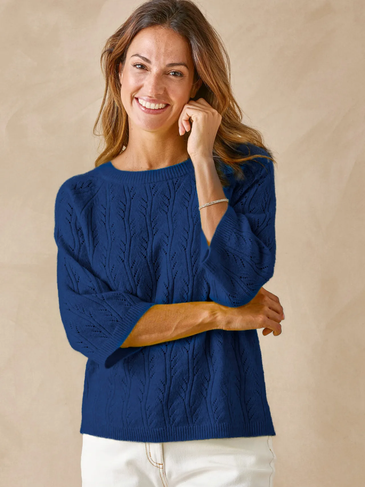 Pull manches au coude avec laine