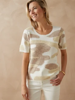 Pull manches courtes jacquard intarsia