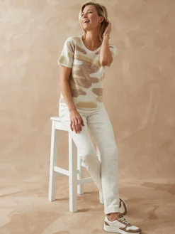 Pull manches courtes jacquard intarsia