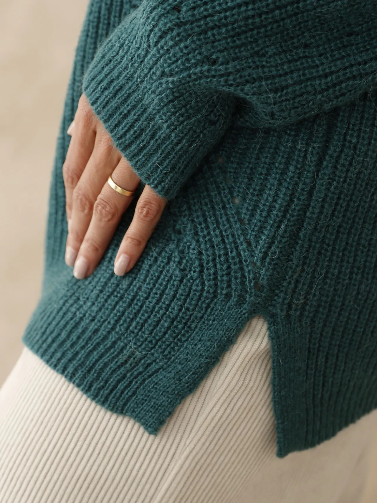 Pull tunique côtes perlées