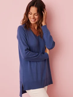 Pull tunique maille fine col V