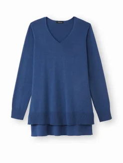 Pull tunique maille fine col V