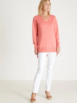 Pull tunique maille fine col V