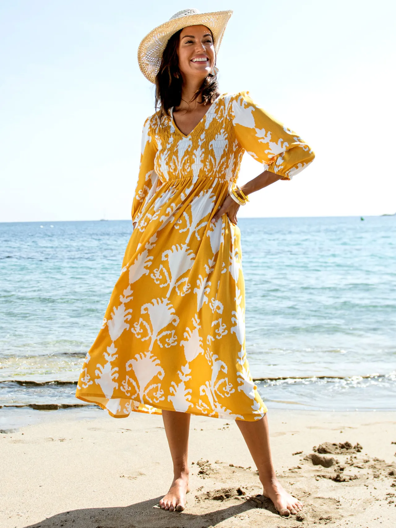 Robe longue à smocks