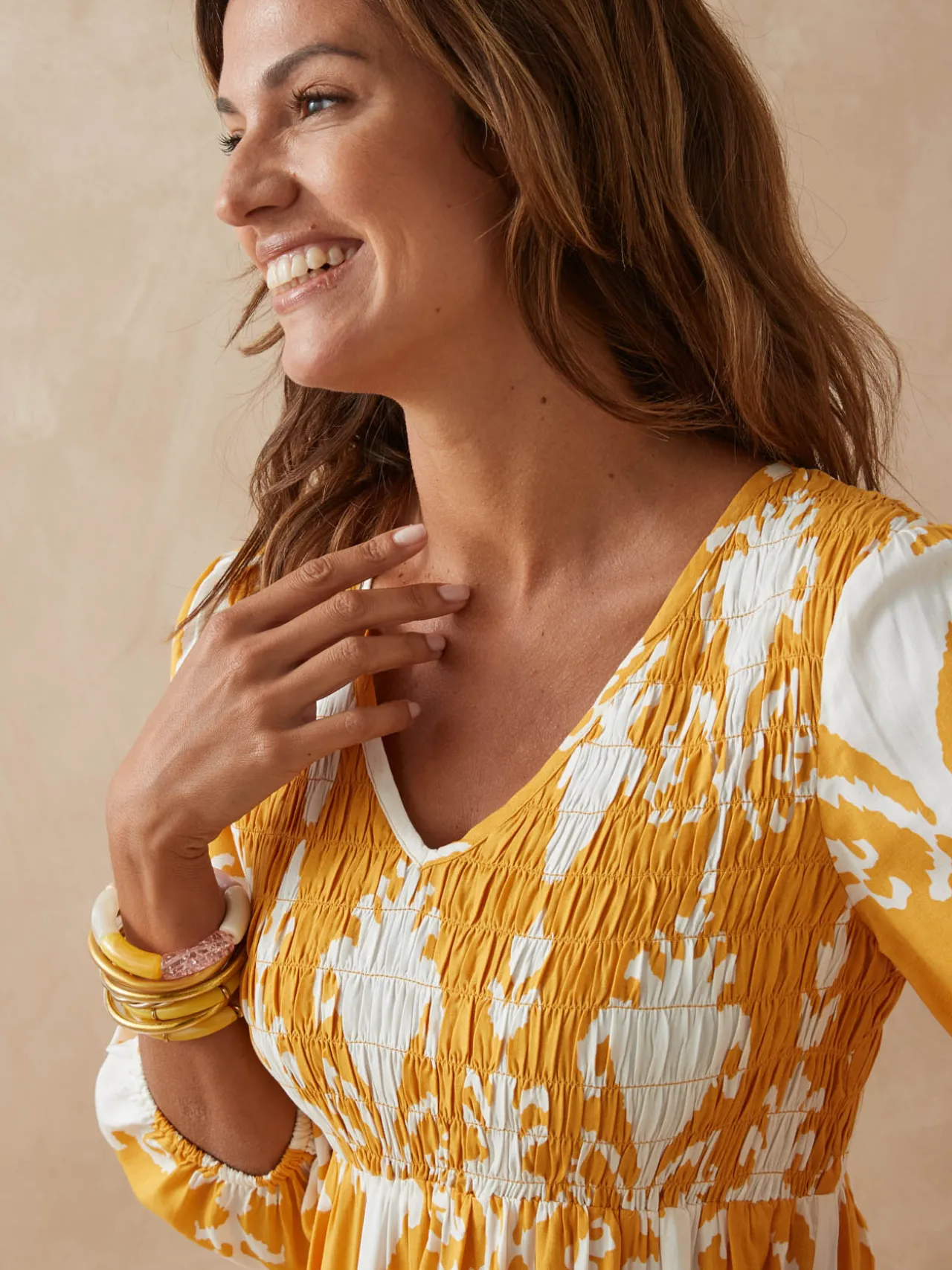 Robe longue à smocks