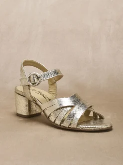 Sandales à talon cuir métallisé