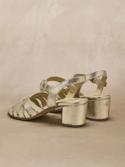 Sandales à talon cuir métallisé
