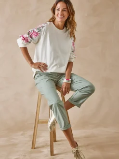 Sweat-shirt fantaisie manches brodées