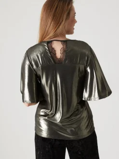 Tee-shirt brillant avec dentelle