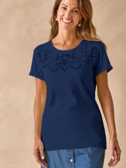 Tee-shirt coton à broderies ajourées