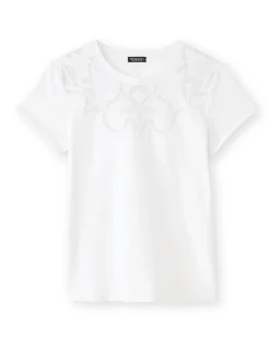 Tee-shirt coton à broderies ajourées