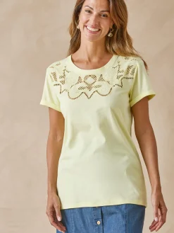 Tee-shirt coton à broderies ajourées