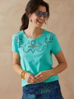 Tee-shirt coton à broderies ajourées