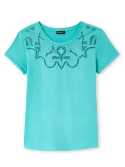 Tee-shirt coton à broderies ajourées