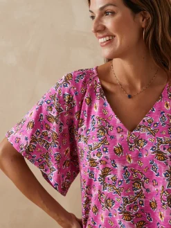 Tee-shirt encolure V avec smocks