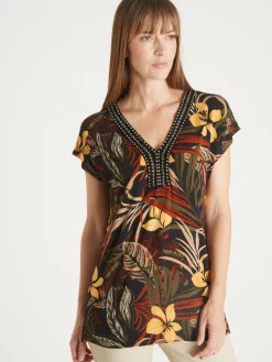 Tee-shirt perles fantaisie maille fluide