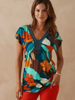 Tee-shirt perles fantaisie maille fluide