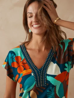 Tee-shirt perles fantaisie maille fluide