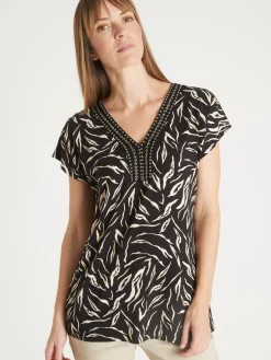 Tee-shirt perles fantaisie maille fluide